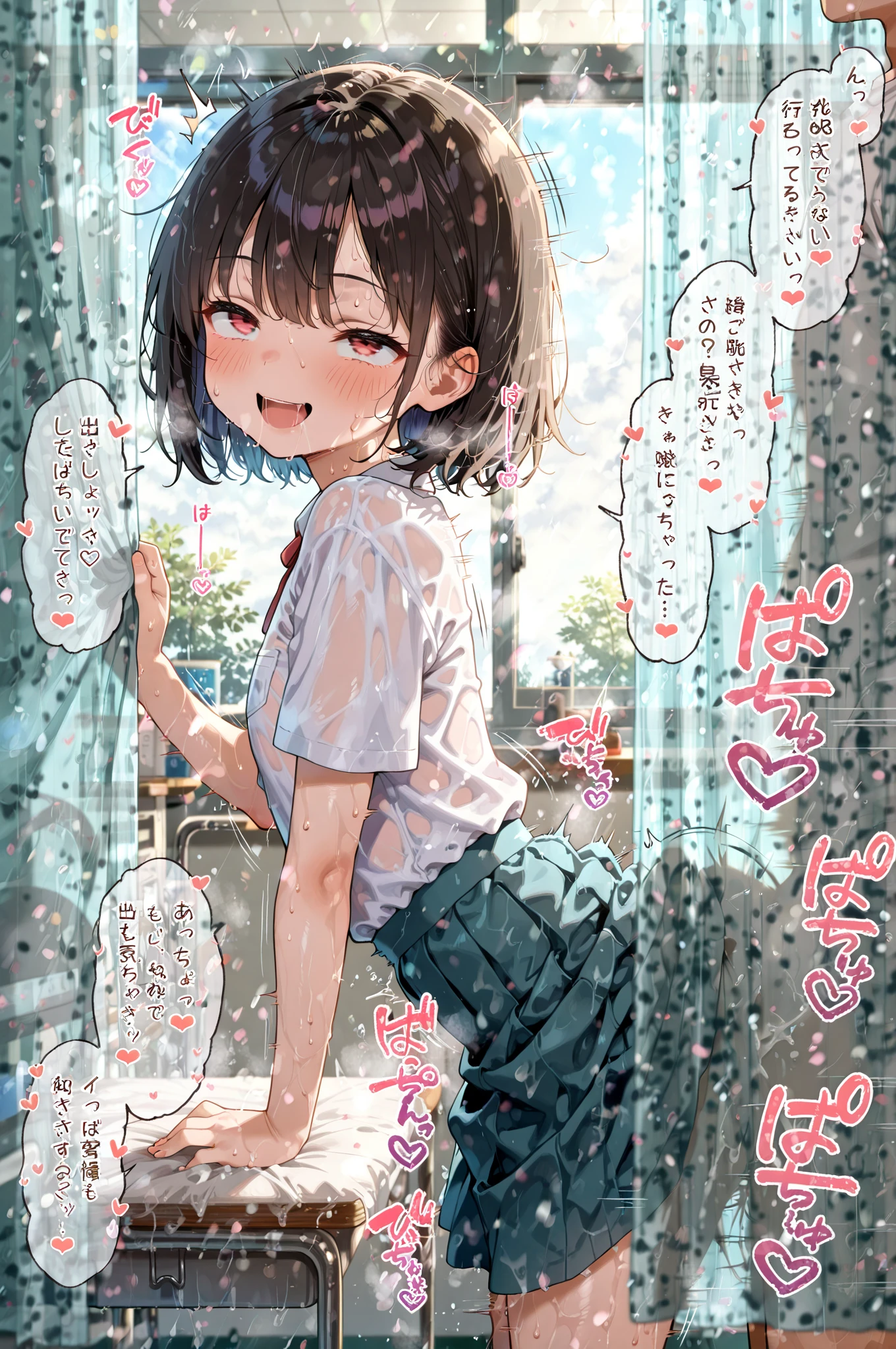 nsfw, extremely detailed CG unity 8k wallpaper, strong facial expression,(sharp eye:1.2),(scowl:1.1), (embarrassed,blush:1.3), (steam:1.1),(wet:0.8),(sweat:0.8),(trembling:1.3) ,(parted lips:1.3),(harf open eyes:1.4),(feeling weak:1.5), (masterpiece, top quality, best quality, highly detailed:1.6), (2 cheer girls, Cheergirl Costume:1.3), Ponytail, , colorful,  (cheerleader, frilled skirt, midriff, separate), full body, (girl trembling with sexual climax), urination, piss, peeing self, A lot of pee, having an accident, pee running down legs, standing, Crossing legs, (((pee stream))), (pee puddle), pee stain, panties, peeing, blush, trembling, embarrassed,, Brown Hair, Are crying, Yellow pee, Rubbing knees, ((leaking pee)), (((clutching crotch))), leaning forward, hand between legs, (Touching the crotch), Shaking one's shoulders, Breaking a sweat on forehead,