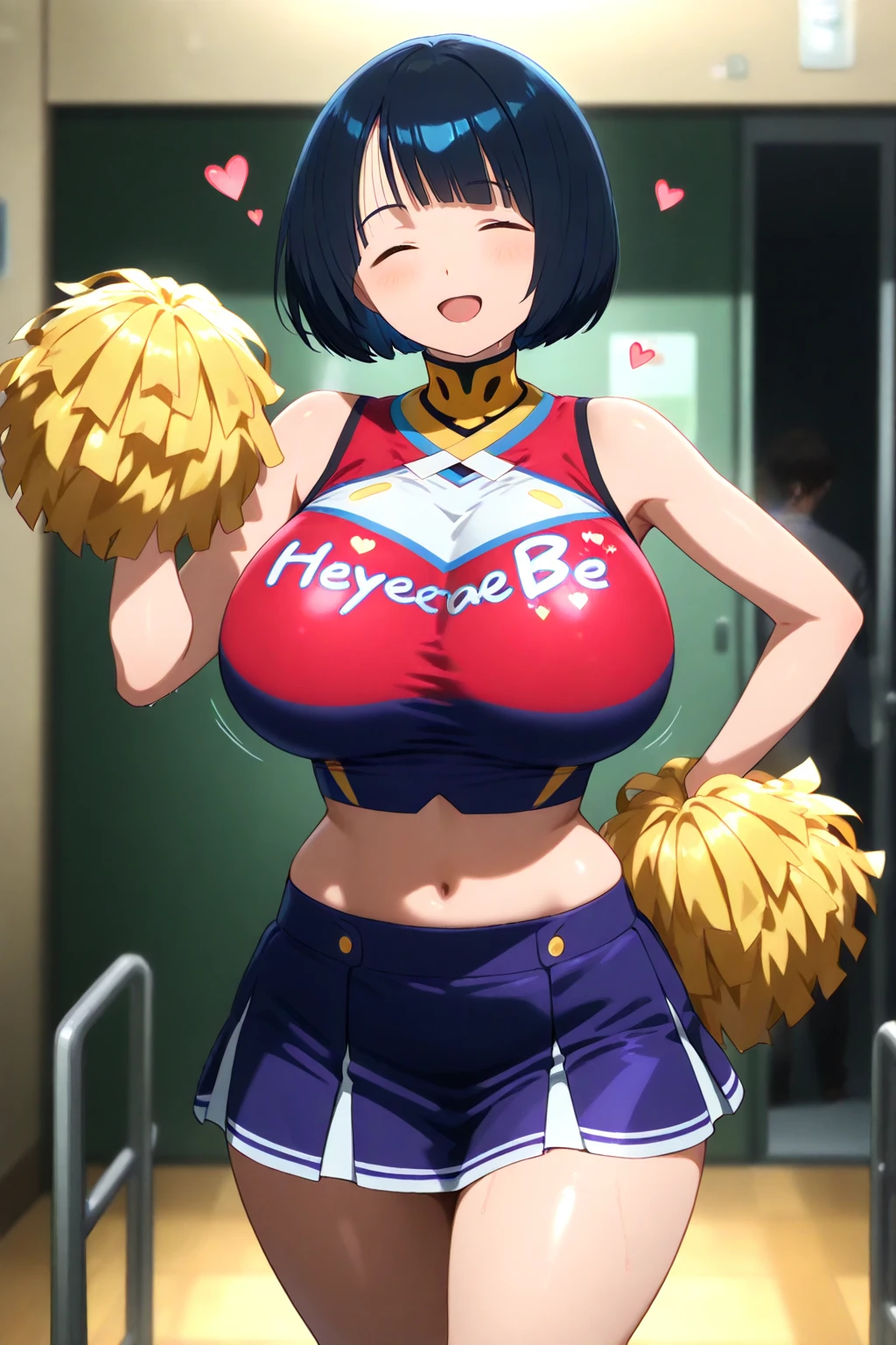 (perfect boDy),highest quality,16k,((((()))))、(((NSFW)))、Mating Press、Anime Screen Capture、adult women、Bikinis asiDe、(((((blush))))),(:D)、embarrassing,(short hair), (((yellow eyes))),((((black hair)))),(Sweat),(((bob cut))),blunt bangs,Valletta,(white knee socks),((big ass)),((CheerleaDer))、((It has a yellow pompon))、(((navy blue bikini)))、swollen nipples、(((((huge breasts)))))、(((thick thighs)))、legs spread、armpit、((Are standing))、dancing、on stage、