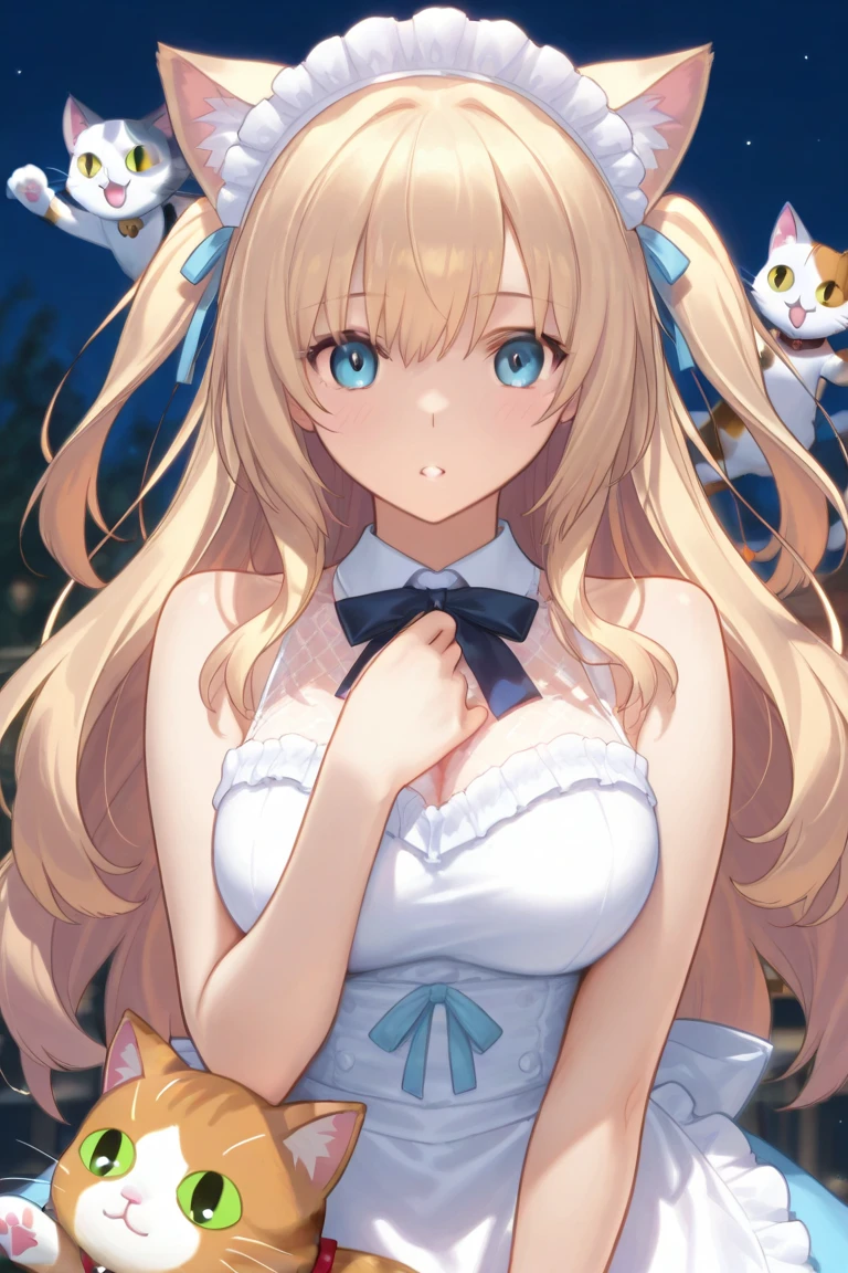 a beautiful 20 year old blonde woman with big messy hair in a blue dress, white stockings, black headband, cleavage, fantasy art style, rossdraws cartoon vibrant, alice x. zhang, alice in wonderland cyberpunk, cute detailed digital art, colorfull digital fantasy art, digital fantasy art ), glossy digital painting, rossdraws pastel vibrant, rossdraws 2. 5, rossdraws 1. 0