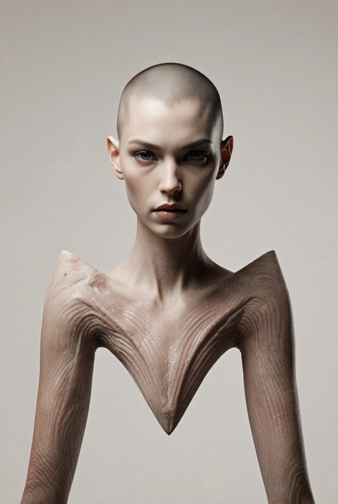 a woman, very thin body, body visible bones, very slender, sweaty wet body, pale white skin, , ,tatto, full body, has a mental breakdown in an underground prison, sit on chair