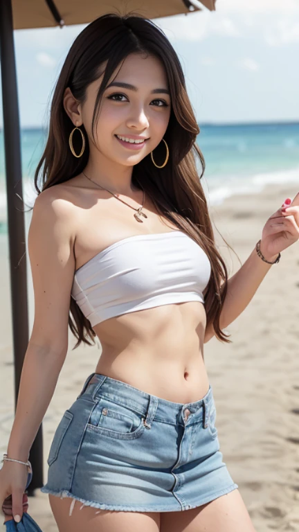 1 Babe, 22 years old, (No denim:1.3), Cute cotton shorts and a loose t-shirt crop top, Expression of joy, humid, Soulful, Polynesian race, Large Breasts, sexy, Lips parted, Beach, Wavy Hair, blonde, Excited, Fascinating, 