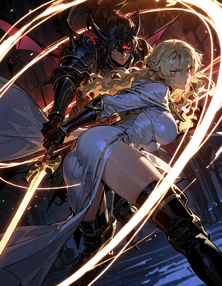 {best quality}, {very aesthetic}, {ultra-detailed}, {best illustration}, nsfw1 mature female,25-years old, (Besieged by multiple goblins during the battle, female magician attacked), Kobold, Kaiju, (red blush, Crying), ((Gorgeous Wizard Dresses)), (attacking magic), Dynamic Pose, Dynamic Angle, Micro Panties