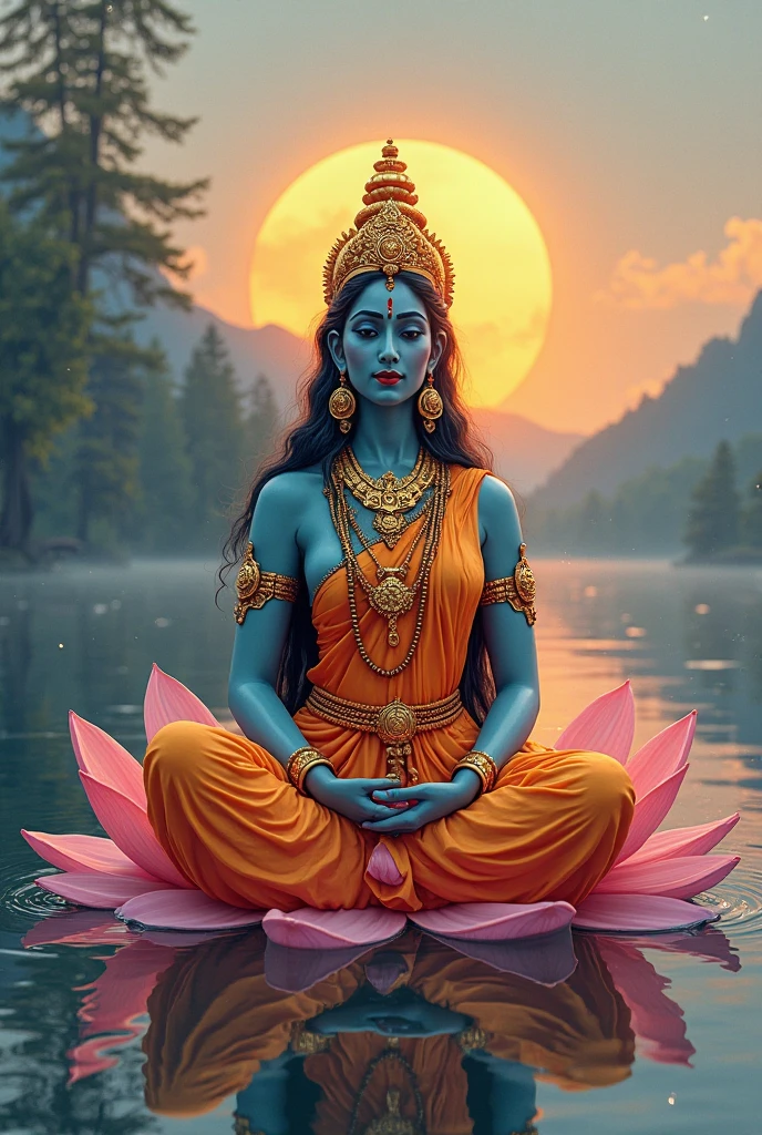 There is a beautiful goddess sitting on a large lotus flower in the void，Perfect body posture，meditative sacral pose，Long curved eyebrows，Beautiful eyes sparkle，The large, Jewel-like eyes sparkle，Clear pupils have reflected light，二重まぶた，（（Plump and rosy lips））Nipples clearly visible，（（Flushed cheeks）），The mandible is plump，Fair skin is delicate and smooth，Delicate skin translucent，A delicate and dexterous crown，inlaid gemstones，Exquisite and ingenious，inlaid gemstones，Sitting on a light red lotus in the air，look straight at the camera，（（Pinch the stem of the lotus flower with one hand）），(((nice hand)))，（（（（Good feet））），（（（good legs））），realisticlying，white skinned，（（Correct body structure）），White clothing，decorated in white，Meditate on the lotus pose，baiyun，Blue sky，Head background with round light，Behind him is a colorful rainbow circle，Color glow is turned on，Front lighting，Positive light，No shadows on the face，There are no shadows on the body，Blue sky，Unreal space，ethereal world，dreamworld，with blue sky and white clouds，tmasterpiece，4K，ultra-definition，professional photoshooting，Perspective looks up，Standard lens shooting，