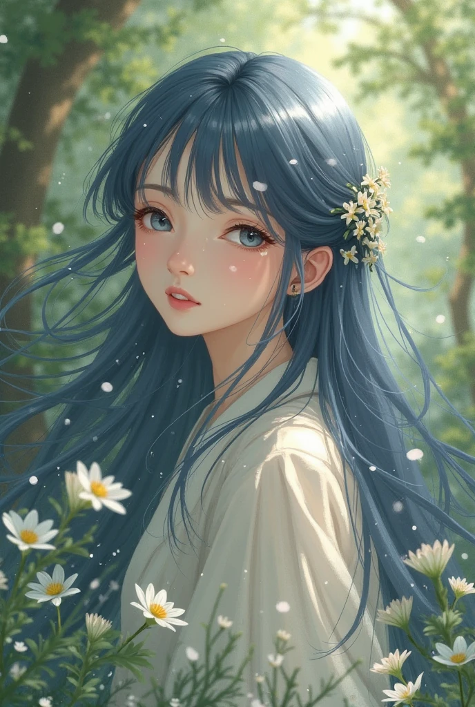 （best qualtiy，tmasterpiece，aquarelle，Splash ink），1 beautiful and delicate portrait of a girl，Playful and cute，Background Petals drifting