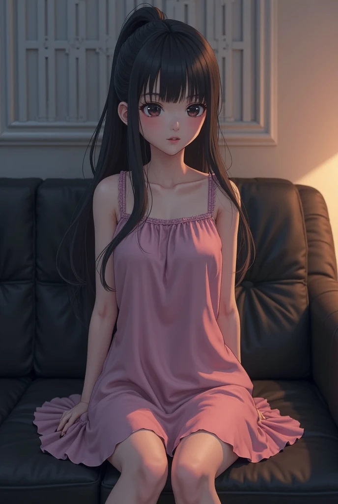((Highest quality)), ((2D)), (Realistic), Perfect Face,12 years old,Beautiful Face,Fine skin,bed,Small breasts,Thin arms,Skinny,Pink camisole