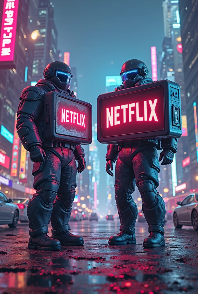 Could you generate a futuristic image with the Netflix and Amazon Prime video logos?