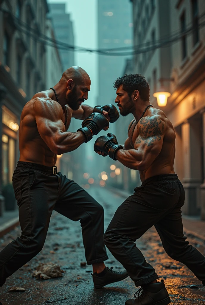 A white man fights a black man