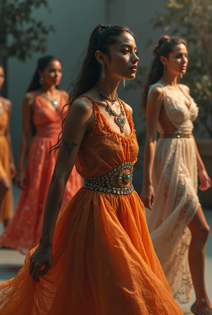 Cyberpunk and steampunk clothing mixing amazonic indigenous Tribal traits and Belenense aristocracy of the Belle epoque of Pará. Delicate tulle fabric in pastel colors