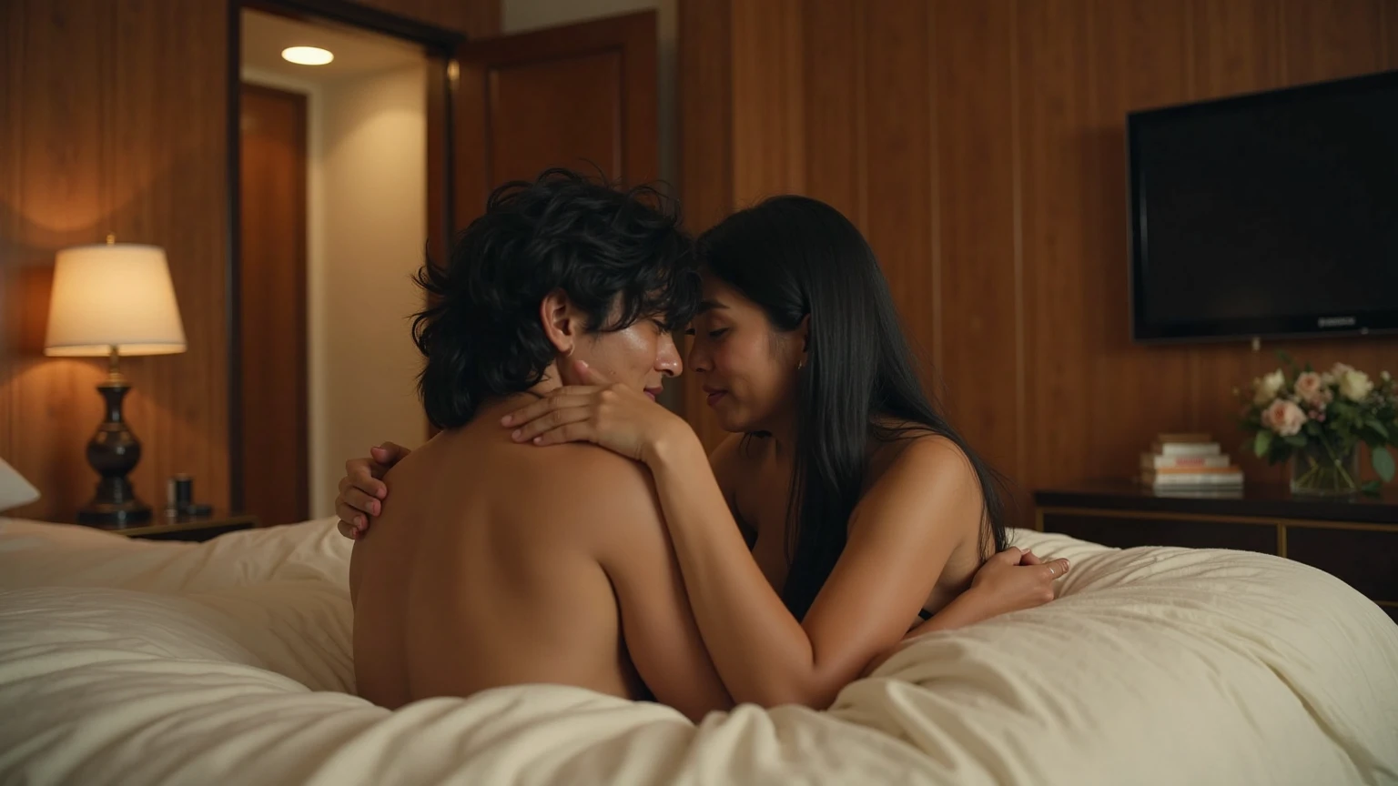 (((Naked Indian third grader being hugged from behind by a middle-aged man)))。flat chest、Smaller chest、Infant chest、
A man caresses her breasts from behind。The man'The right hand is in the crotch、fullnude。fullnude fullnude、
Men are also naked fullnude Turn your whole body forward、far away 1mDistant images、Positive image、sitting on the sheets in the bedroom,
Face forward and open your legs.、A man hugs me from behind and opens my legs、fullnude、Girls are happy、 (slim, Small, Flat, Small)