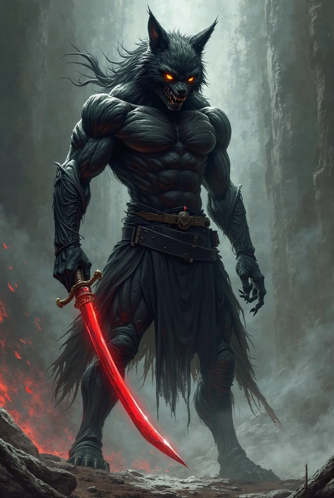 dark panda , muscled body, angry, Sharp teeth and claws, red eyes coming out lightning, dark aspects, grim reaper, high qualiy, horror details