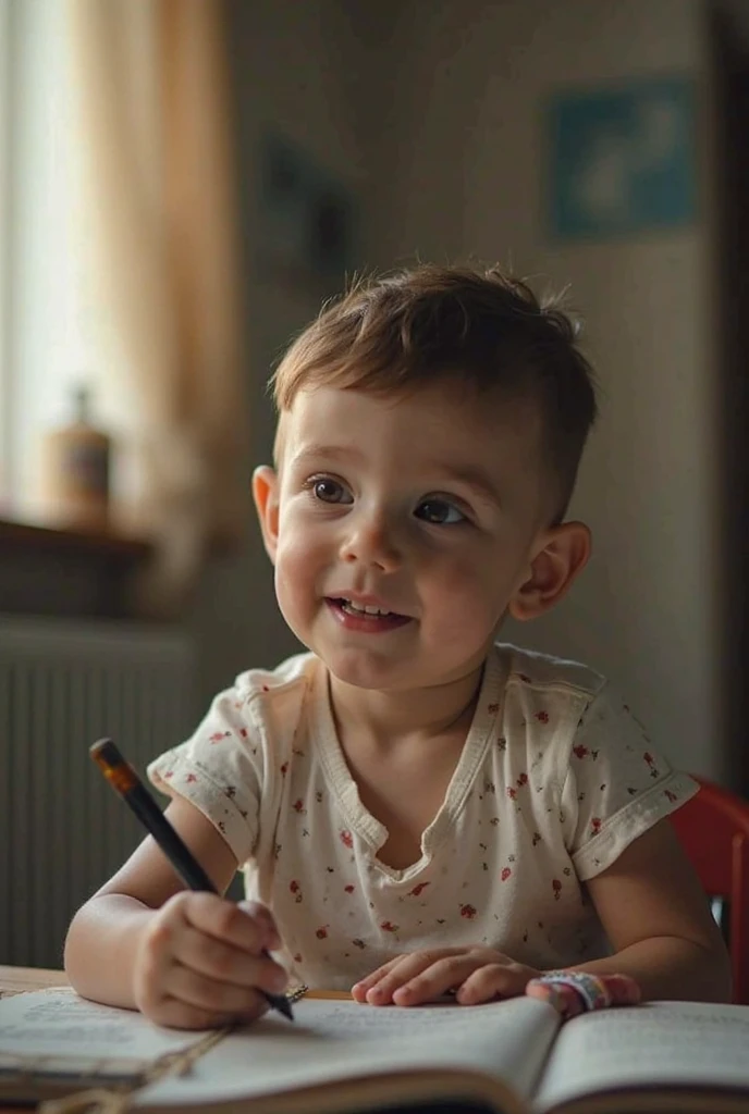 Dessin d'un enfant découpant une photo avec des ciseaux
