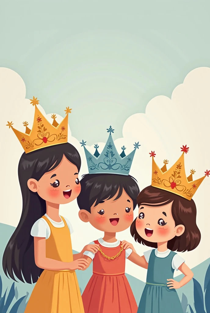 Boys sitting cross-legged with a crown and white background