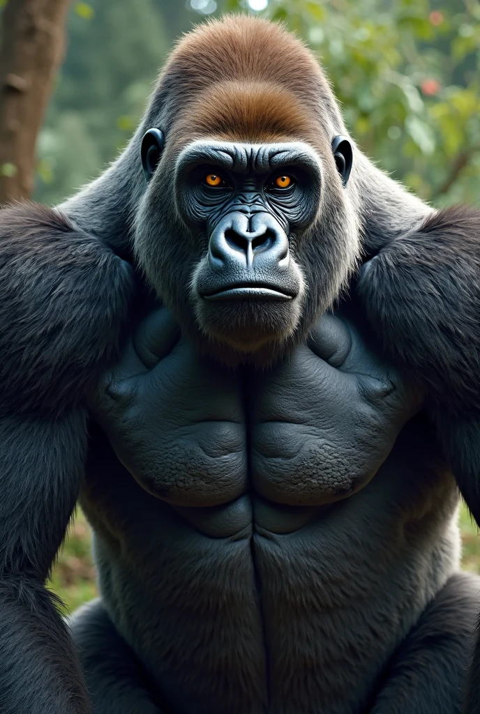 Gorilla arms beating on chest, with fur and clenched fists