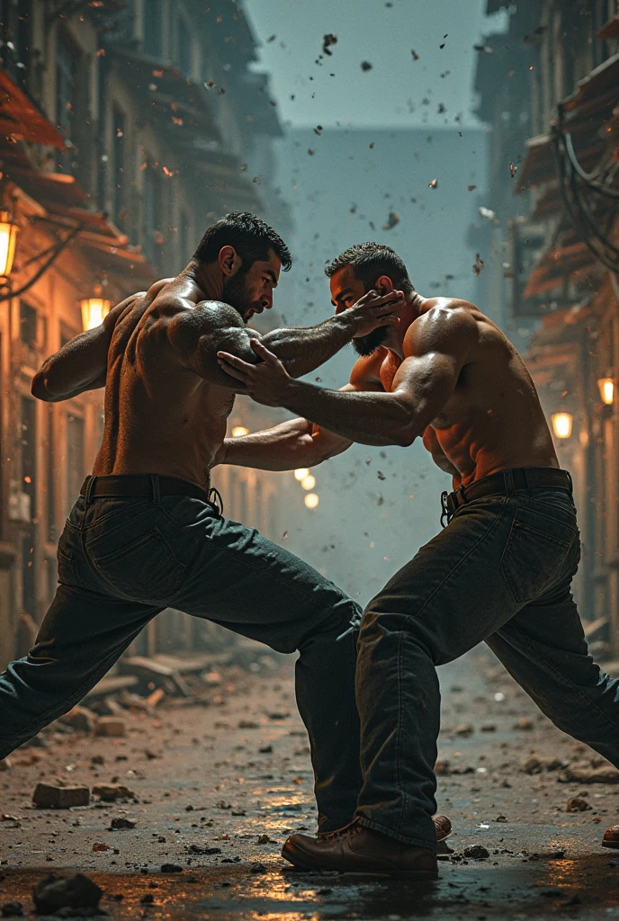 Deux homme muscle qui se battent