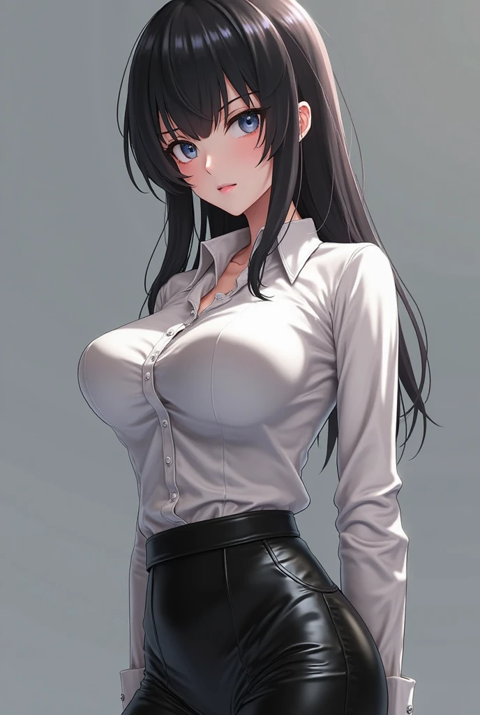 (Highest quality)), Ultra-high resolution,Adult women, alone, sexy, (Serious expression), (Blue eyes), Beautiful and symmetrical face, (Black cut medium hair),White formal shirt,Black suit pants,Realistic:1.4,Realistic:1.4,Night Alley,(masterpiece:1.2),Perfect Eyes,Perfect Eyes,Ample breasts