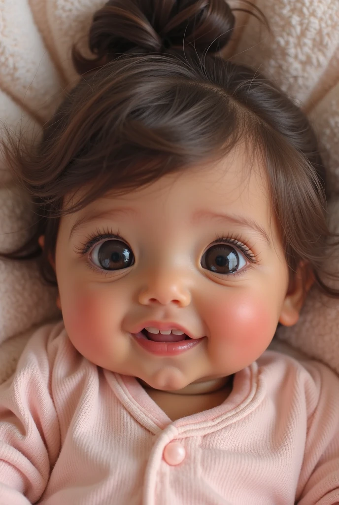 There's a baby in a car seat with a pink blanket, front facing the camera, alexa grace, imagem de qualidade muito baixa, Looking towards the camera, Kaitlyn Michelle Siragusa, imagem de perto, lindo bonito, muito bobo olhando, marcas no rosto, cara bonito, looking-into-camera, !! looking at the camera!!