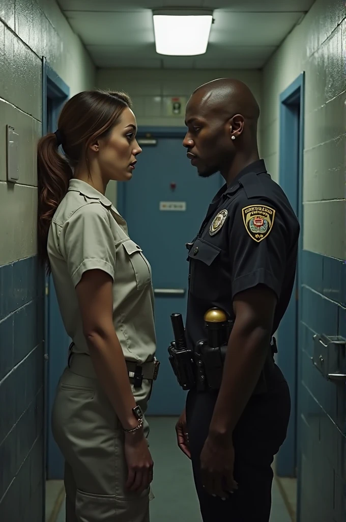 The powerful and usually stoic Agent Peggy Carter in a disturbingly vulnerable position, her body arched back in a dimly lit alleyway, as a muscular black man with a menacing grin aggressively thrusts his substantially large and erect penis into her hairy pussy. Her usually impeccable attire is torn and askew, revealing her curvaceous figure and the unkempt state of her pubic area. His dark, glistening skin starkly contrasts with her pale complexion, which is now flushed with a mix of fear and unwanted arousal. Her legs are splayed wide open, one pinned against the cold brick wall by his strong hand, while the other is bent at an unnatural angle and held in place by his muscular thigh. The man's trousers are pulled down to his ankles, exposing his muscular ass as he drives into her with fervent, punishing strokes. The harsh shadows cast by the single flickering streetlight dance across their sweat-soaked bodies, highlighting the tension in their faces and the desperation in her eyes. Her hands are bound above her head with rope, leaving her defenseless against his dominance. The scene is raw and unfiltered, depicting a brutal and non-consensual act that starkly contrasts with the typically heroic and empowered portrayal of the character. The background is grim and grimy, with trash scattered on the ground, emphasizing the stark reality of the situation and the loss of her dignity. The starkness of the visuals is further accentuated by the starkness of the colors—blacks, grays, and the occasional flash of red from her bruised lip and the crimson of her blood mixing with their fluids. The atmosphere is suffocating, filled with the scent of fear and the harsh sound of flesh slapping against flesh, a stark reminder of the darker side of human nature. ( Big tits:1.7), still being fucked
