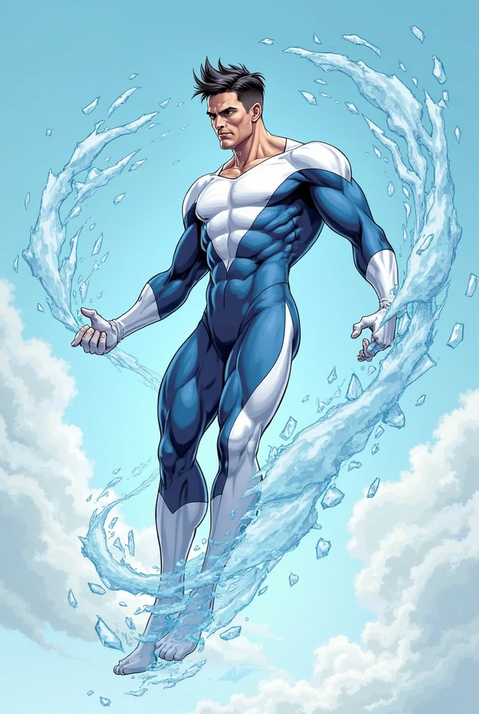 White Spiderman suit with blue and green accents, NO RED, muscular, comic book style.