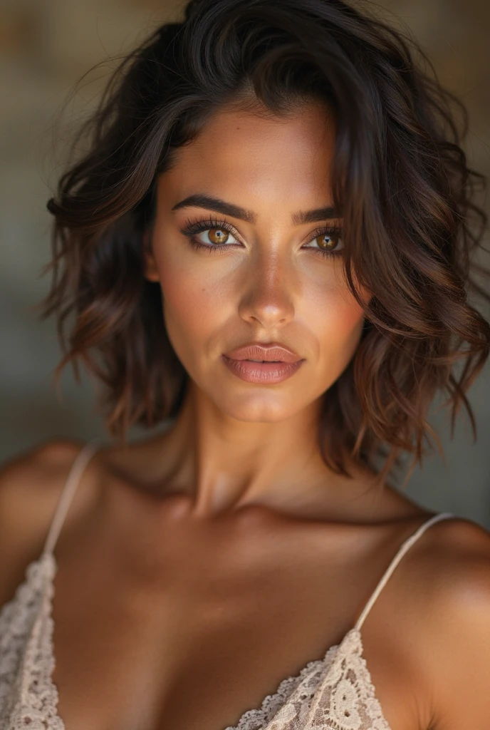 photorealistic micro-woman, model, nude, naked, open legs, navel, masterpiece, best quality, solo, long brown hair, detailed face, collared shirt, medium breasts, dynamic pose, looking at viewer, from below, detailed background, fine detailed, depth of field, Strikingly beautiful 24-year-old girl with stunning features, captured in exquisite detail with an 8k resolution. short hair frames her delicate face, revealing her highly detailed glossy eyes with double eyelids. Her skin is pale, smooth, and clean. The ornate embroidery patterns on the vest add a touch of elegance to her slender figure, emphasized by nicely shaped hands. allowing every intricate detail of the girl's features and attire to stand out. She is laying on a bed with pillows, her head propped up on one as she gazes directly at the camera with a seductive smile, glossy lips parted slightly, expressive eyes shining bright. focus is sharp, enhancing the realism of the image, gorgeous figure and enchanting presence to its fullest extent, perfect detailed face, full glossy lips, detailed eyes, detailed nose, detailed teeth. [The character is surrounded by mist, evoking a mysterious and eerie atmosphere. The lighting is dark and atmospheric, with smoke adding a touch of sinister ambiance. Best quality image, HDR enhancement, showcasing the utmost level of detail and realism, full body shot:1.5]. [8K, Best Quality, Ultra High Resolution, (highly detailed CG unity 8k wallpaper), (best photo), (best shadows), isometric 3D, octane rendering, ray tracing, highly detailed, (Best quality, 4K, 8k:1.2), absurdity, ultra detailed, (realistic, photorealistic, photorealistic:1.37), complex parts, HDR, (complex parts:1.12), (hyper detailed, hyper realistic, Soft lighting, spicy:1.2), (complex parts, Hyper detailed:1.15). Blurred foreground. (backlit), masterpiece, high quality, brightness, chromatic aberration, foggy smoke, shadows, contrast (warm hue, warm tone), high details, natural reflections]