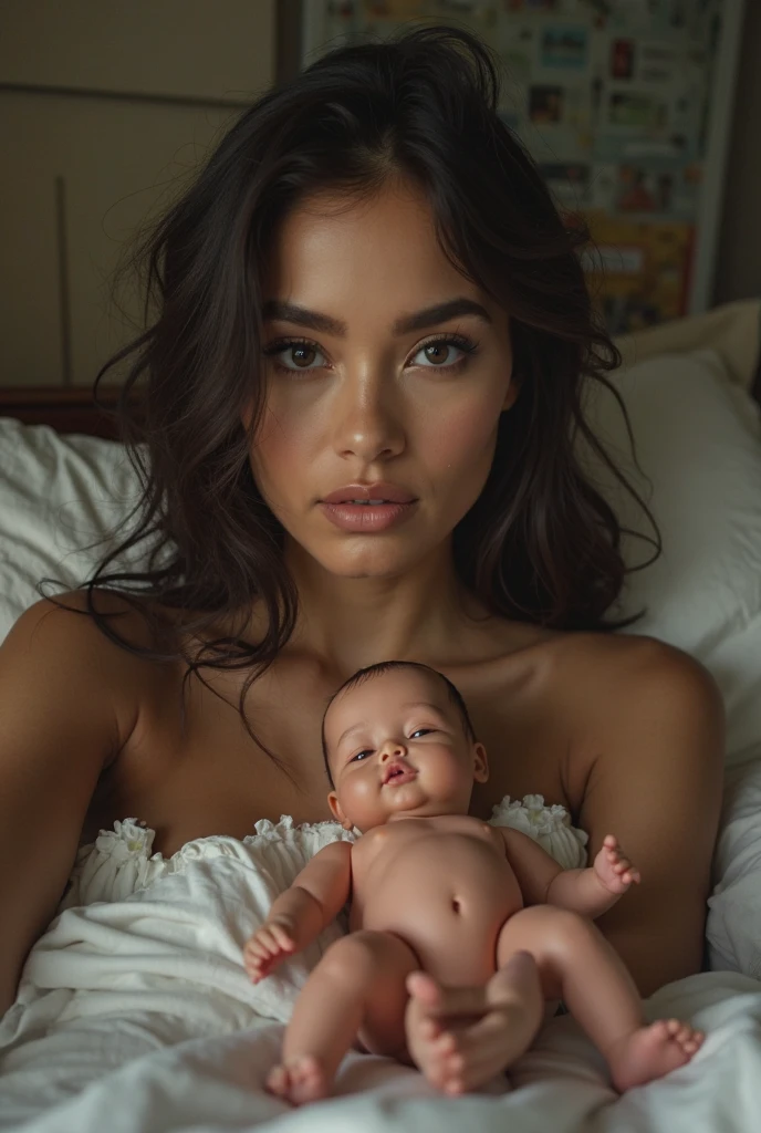 A sexy girl with his cute little baby with stylish colour full bikini sexy pic