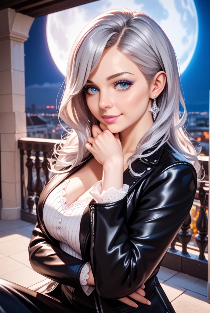 (Night:1.7), Japan, Tokyo, CityView, Before Window,
Standing at attention,
purple outfit,cleavage,purple jacket on and a red collar,center opening,bodysuit,
necklace, jewelry,
light purple hair, blue eyes,long hair,purple wig,wavy hair,hair over one eye,lipstick,makeup,
1 girl, 20yo,Young female,Beautiful Finger,Beautiful long legs,Beautiful body,Beautiful Nose,Beautiful character design, perfect eyes, perfect face,expressive eyes,
looking at viewer, in the center of the image,(Upper_body),(Focus on her face),(light_smile:0.5),
official art,extremely detailed CG unity 8k wallpaper, perfect lighting,Colorful, Bright_Front_face_Lighting,shiny skin,
(masterpiece:1.0),(best_quality:1.0), ultra high res,4K,ultra-detailed,
photography, 8K, HDR, highres, absurdres:1.2, Kodak portra 400, film grain, blurry background, bokeh:1.2, lens flare, (vibrant_color:1.2)
(Beautiful,large_Breasts:1.0), (beautiful_face:1.5),(narrow_waist),