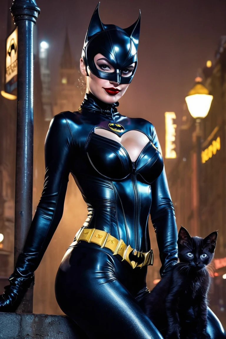 closeup, masterpiece, best quality, catwoman, 1girl, solo, breasts, looking at viewer, smile, cat ears, goggles, goggles on head, huge breasts, navel, open clothes, black bodysuit, night, center opening, unzipped, open bodysuit, green eyes, blurry background, breast focus, perfect hands, perfect fingers, skimpy outfit,hyper detailed eyes,a stunning ginger girl (18yo),smiling,staring you, (blue eyes:1.6), (masterpiece, best quality:1.2), (closeup:1.3), 8k, masterpiece,UHD,high resolution, sharp focus,intricate detailed