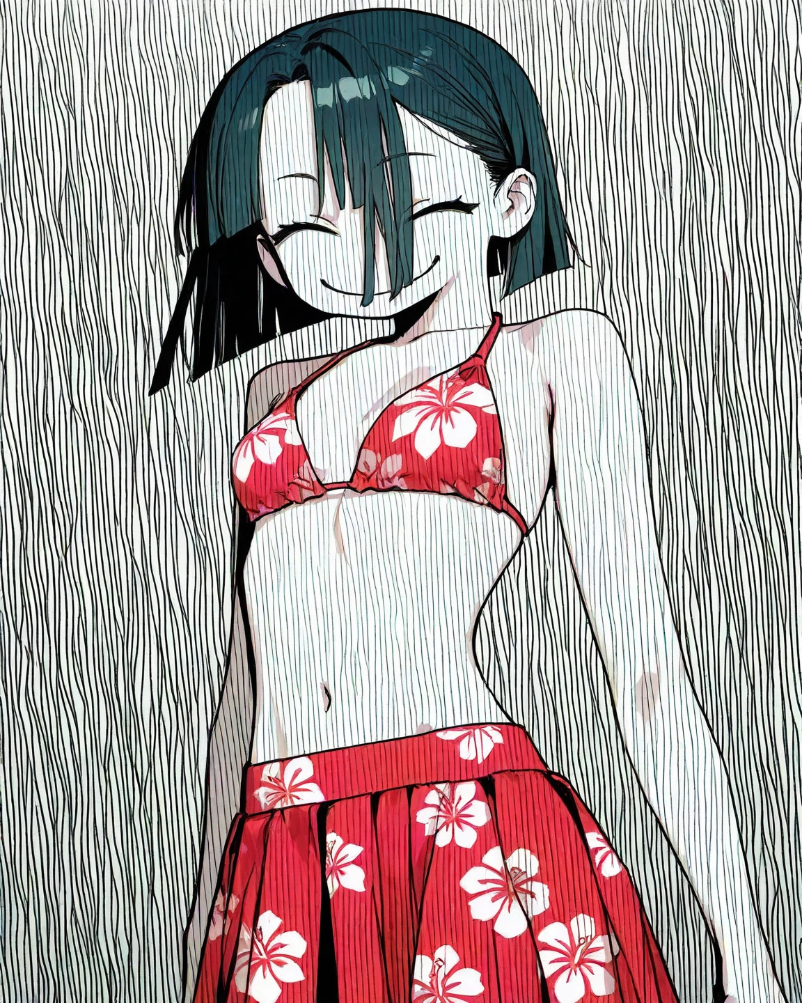 (,young girl ,short stature,gyaru)) ,flat chest,nsfw,,big head, ,black hair,twintail,.,street,evilsmiling,stand,cowboy shot,micro swimsuits