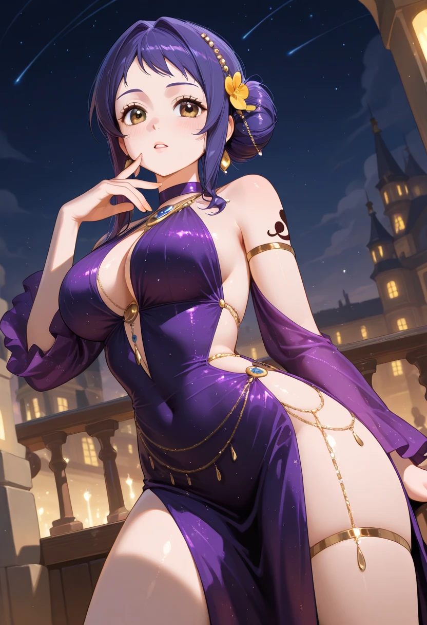 girl with clock eyes purple hair big breast barefoot busty