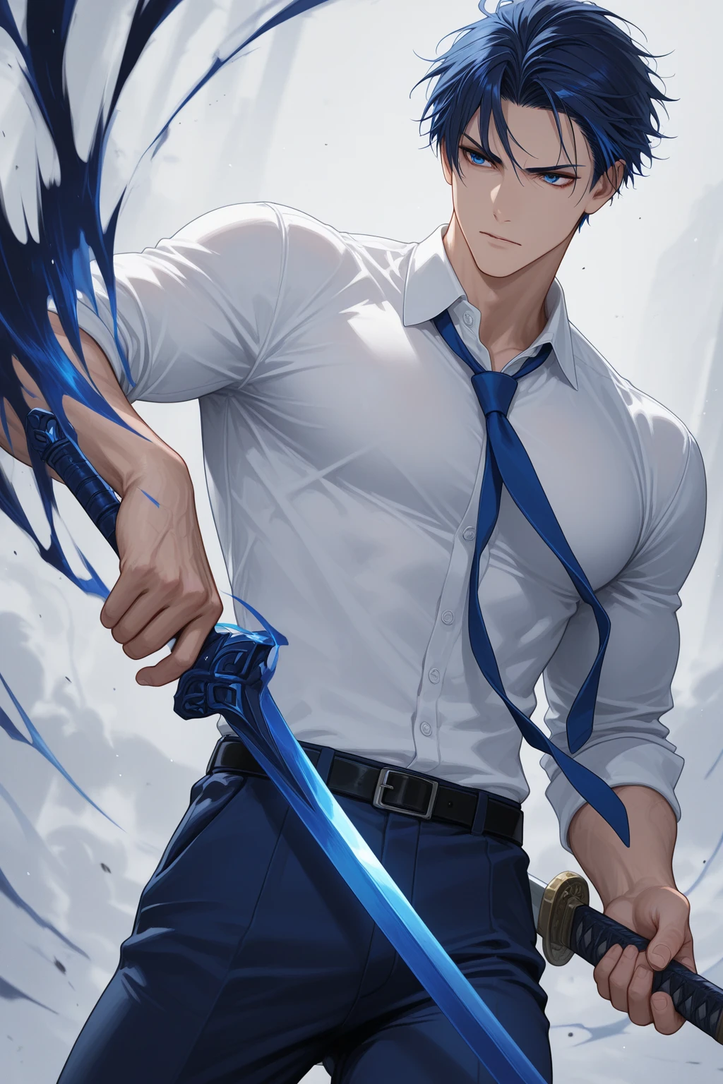 （1 Adult male），A high resolution， Sharp focus， Pixiv masterpiece， （（Complicated details））， highly  detailed， natsuki_subaru，Multi-view upper body，Suit pants view， 1 man，is shy，Pee on the legs，pissing，Urine runs down the thighs，embarressed，exhilarated，is shocked，panicking，worry，A small puddle of their own urine forms around the feet，full bodyesbian，kneels on the ground，Very eager to pee，It's uncomfortable，Wet yourself，Urine discharge， Sweaty crotch，Drenched，rain，The shirt is soaked，（A gesture of pleading），blue color eyes（eyes glowing）， Short gray hair，white  shirt，Wear a tie，Wear a belt，Black suit trousers，perspire，look from down