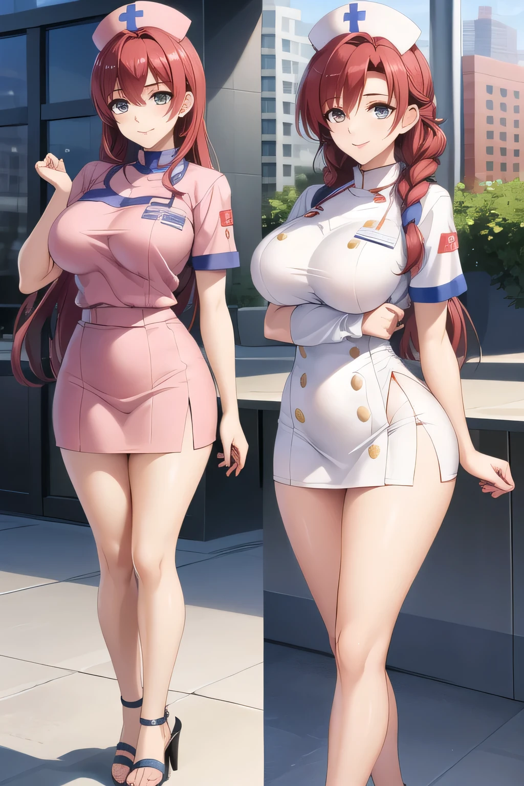1 Female,High definition,high resolution,Ultra-realistic,8K, 8K, 1girl, solo, red hair, red eyes, twintails, employee uniform, pencil skirt, skull print, navy cap, fang, black legwear, white gloves,European,sexy,Upper body close-up,Photographed from the front,Dynamic Angles,(blush), big tits , happy, wink the eye,facial, sweat, outdoors, moonlight, night , windy,bus station background