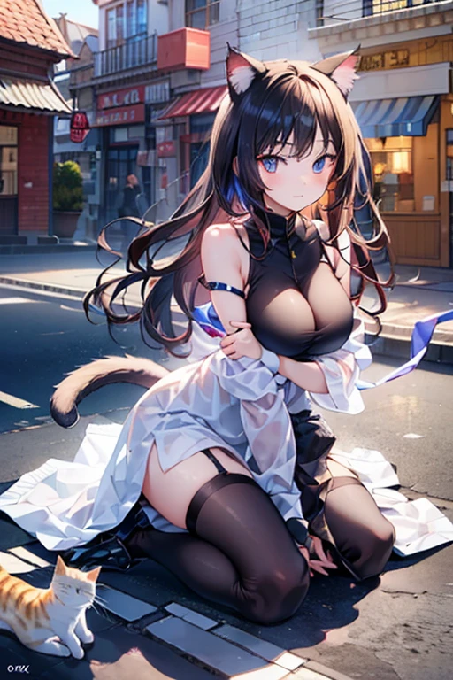 Beautiful illustration、top-quality、cute petit girl、(Transformation Sequence)、((chinese style maid leotard、14years、a beautiful slender girl、Brown-skinned、silber hair、a baby face、stright long hair))、 beautiful big slanted eyes、Happy smiling face、Fractal art、Full body display、(1人)、long-sleeve、(seamed tights)、Rabbit ears、