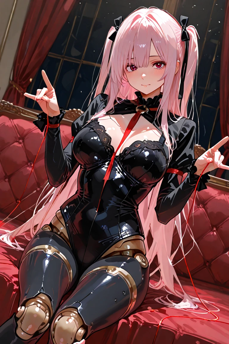 lewd nun，Beautuful Women，silber hair，A pink-haired，Naked female big breast，black lence stockings，lacepantyhose，high-heels，Loving pupils，Ribbon hair accessories，Cross pattern，Indecent expressions，A black face，Stick out her tongue，A white liquid remains at the corner of the mouth，A flattering expression，M-shaped standing position，White liquid on the face，Sweat，Leakage of the armpits，Sleeveless white silk top，Place one hand behind your head，One hand pinched his chest，8K，high qulity，Ultra high quality