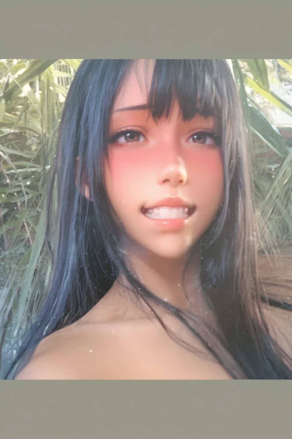 highest quality, 8K, Super detailed, photorealistic, Real Negative Prompt Masterpiece, highest quality, 8k, ultra high resolution, highest quality, best writing, beautiful face, (red eyes:1.3), light green hair, Long hair Short hair、white hair band、red eyes、(Black Bikini:1.3), beach, outdoors, The best sunshine, smile, thin, free pose