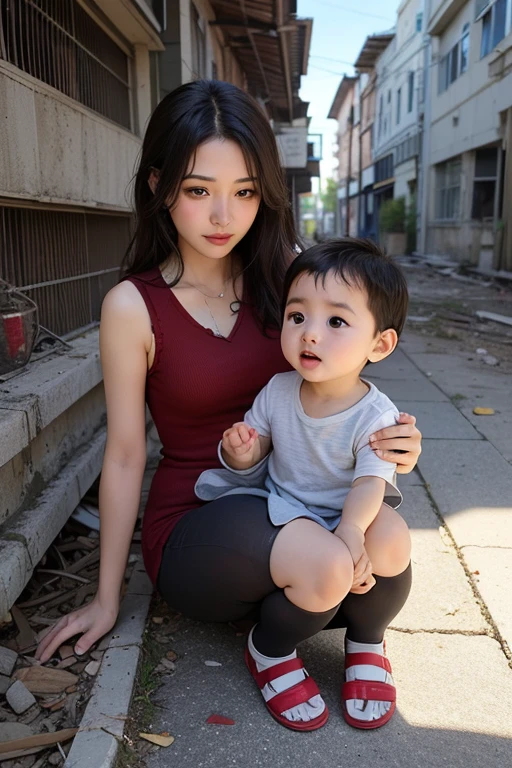 One woman and one short boy, a beautiful woman is grabbed by the boy next to her breasts (woman sitting on chair indoors wearing short olive dress and olive boots, best quality, high resolution, 8k, 1girl, (huge breasts :0.8), sun, bright,(olive dress:1.8,shiny clothing:1.8, high neck:1.5, satin skirt :1.8,Olive-colored shiny boots,tights), (bangs,long hair), (upper body: 2.5) soft lighting, wind, shiny skin, looking at the viewer, seductive look), a boy is grabbing the breasts of a beautiful woman next to him with his hands (T-shirt, shorts, grabbing a woman's breasts with his hands)