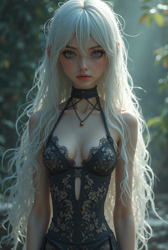 Cute Dragon Girl, Cute eyes, Cool look, Long white hair, Full Body Shot, Fascinating, Portrait Quality, 8K resolution, Rich details, Small round face, Maid, face with cupped hands, White rose hair accessory ,Represents medium , Fair skin, Mood Lighting, Wear a thin transparent cloth, Aperture F/1.2, Beautiful light background, nude, \]White mood,Nipple piercing
