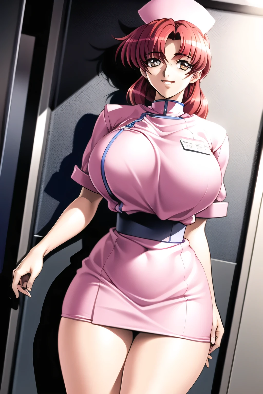 Smiling Woman,can you draw a more delicate expression,only,Late night hospital,can you draw a woman wearing a nurse costume,white huge breast nurse costume,白いminiskirt,white nurse sandals,standing,More Delicate な表情が描けるかな,amazing thighs ,Beautiful legs,please relax and smile,nice smile,More Delicate 表現が描けるかな, beautiful woman with big boobs,,( long red hair ), with big breasts,big breasts but thin waist,using cinematic lighting and ray tracing 。あなたのFaces are a top priorityです。,amazing thighs ,Beautiful legsminiskirt女性を描けますか,,miniskirt,High Heels,,More Delicate ,Face Uncropping,Faces are a top priority,