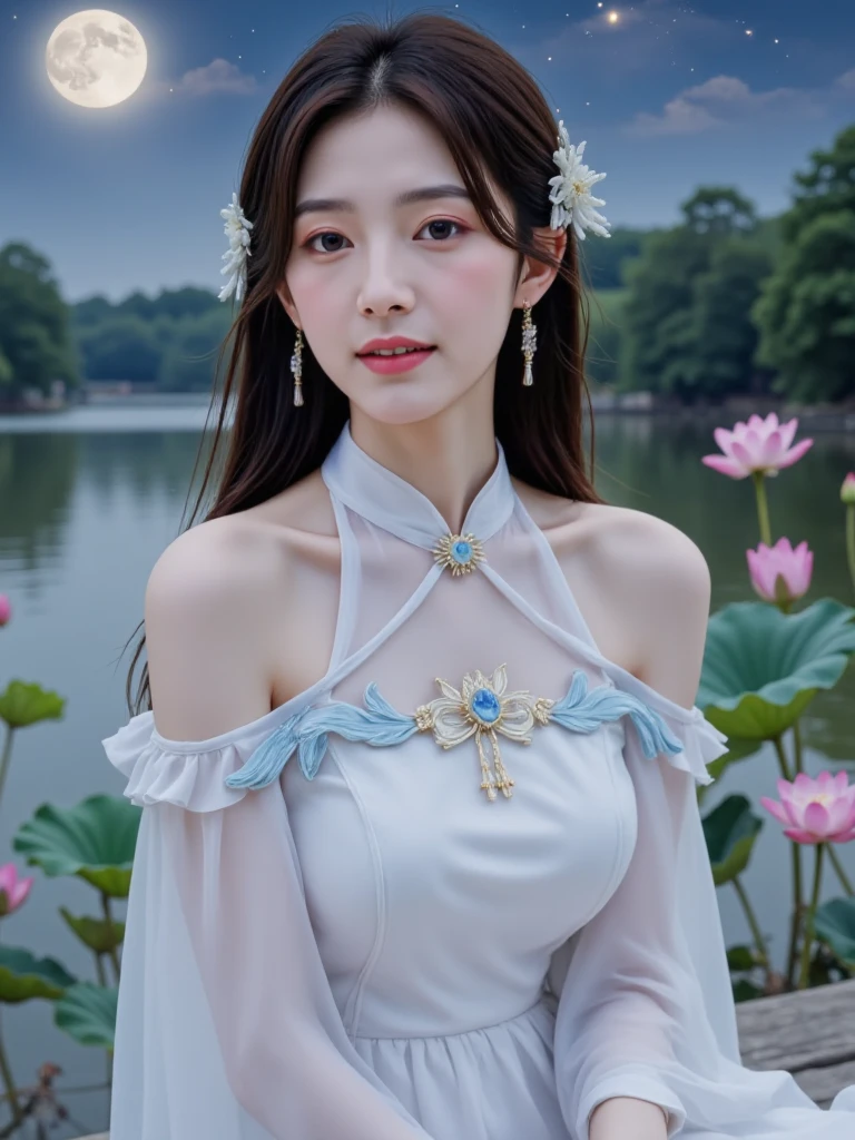 Brown hair girl and blue and white dragon