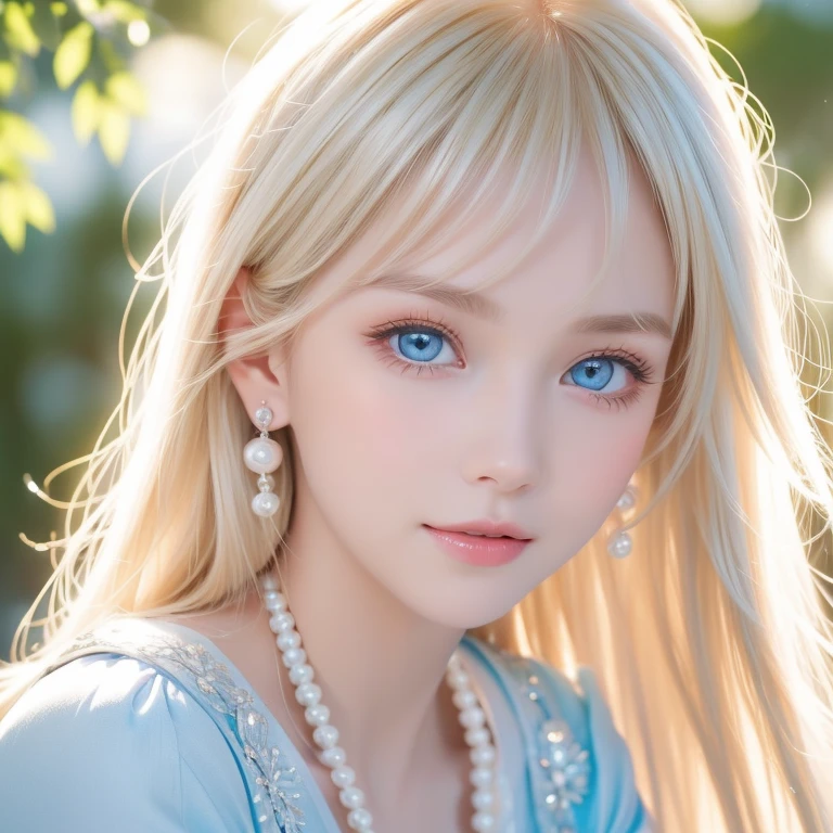 Beautiful silky skin、Smile in the middle、matchless beauty、exceptional sexy beauty、Beautiful calm and bright expression、super long blonde silky hair、long blonde hair that falls in the center of the face、Sexy refreshing appearance、Perfect beautiful cute face with shiny bright glossy blonde silky hair、beautiful face blonde、Very cute beautiful sexy young little woman、Very perfect beautiful cute face、Beautiful cute big clear bright light blue eyes、Very beautiful bright light blue big eyes、very big eyes、Very bright white young beautiful skin、Gloss Face、Teak Gloss、cheek highlights