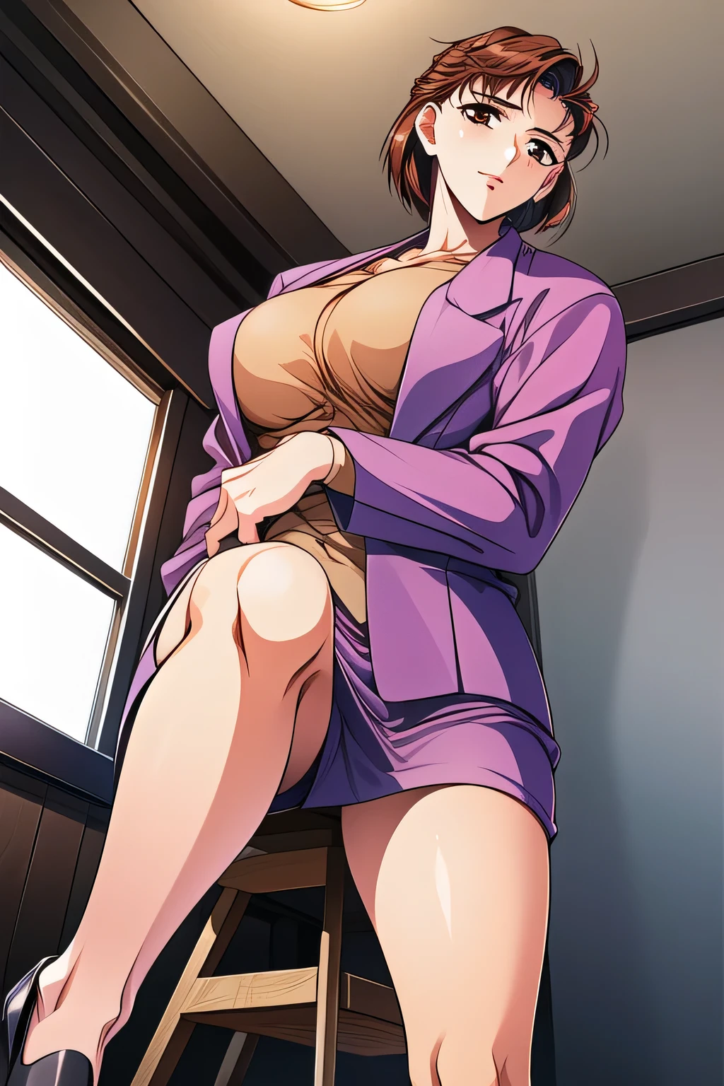((masterpiece)),((best quality)),ultra-detailed,illustratio,Explicit,Beautiful body,Beautiful Nose,Beautiful character design,perfect eyes,perfect face,wallpaper,ultra highres,
4K,photography,(Beautiful,large breasts:1.2),(beautiful face:1.2),beautiful legs,perfect legs,shiny skin,anime screencap,official style,Yayoi,1girl, brown hair, solo, brown eyes, nurse cap, hat, short hair, nurse, blush, bookshelf, book, cardigan, looking at viewer, parody, shelf, holding, shirt, clipboard, library, indoors,<lora:Yayoi:0.7>,mature female,