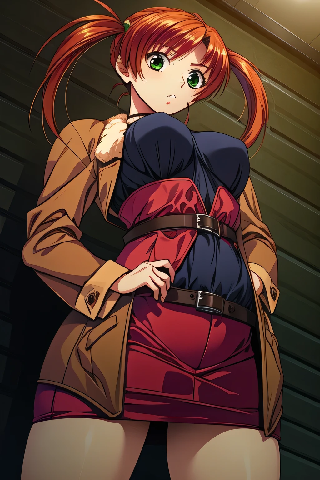 Let's start with facial expressions, ，I wonder if I can draw more delicate expressions，An enduring expression，can you draw a more delicate expression?，（red,twin tail hair）  ,Brown Blazer,woman in uniform,can you draw a more delicate expression， plaid miniskirt,I'm inside the building,Inside an old Western-style building，Standing at the teacher's house，amazing thighs ，Beautiful legs，   from below，can you see through the plaid panties in the miniskirt，can you even more delicately draw a standing figure that is forcibly inserted and endures in agony，amazing thighs ，standing at teacher's house，in a bright cage，Beautiful legs，Can I draw  even with ，