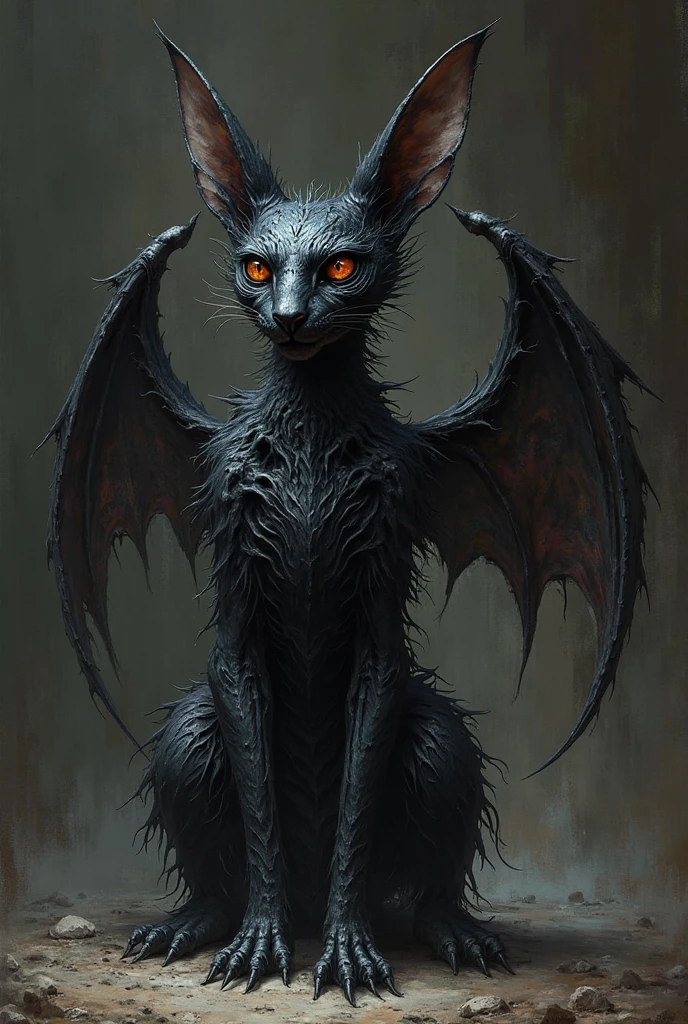
abyss monster, sexy monster, horror, female, feral, black smooth fur, webbed wings, claws, horns, red eyes, feline body, fangs, , feline , sexy pose, leather , full body, spiked collar, Detailed body fur, three-quarter view,  masterpiece