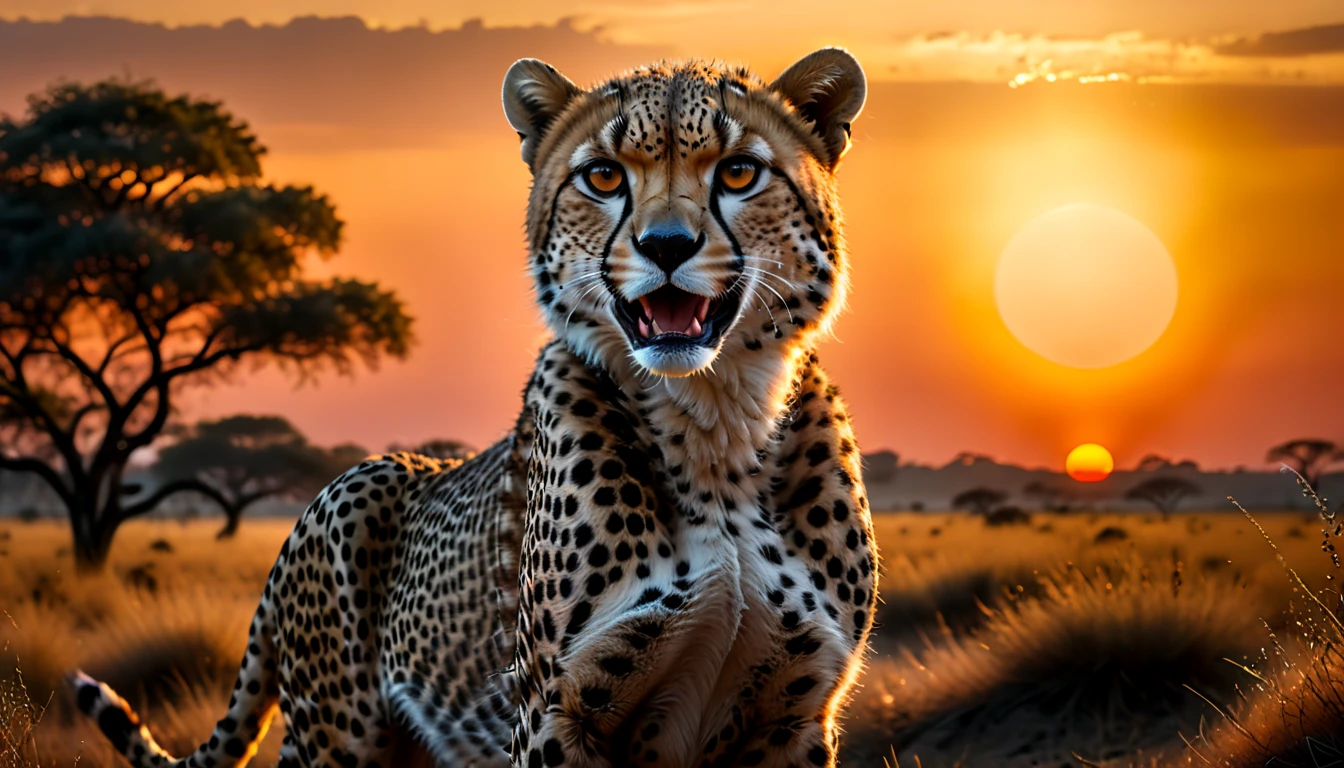 a Cheetah on the rock, sunset, safari, the wild world,