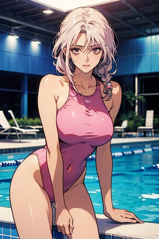 ((((Representative work 3.0、top-quality、Wearing a collar 3.0、Simple One Piece Competition Swimsuit 4.0、Split abs、Indoor pool、Wet Body 4.0、Brown skin、Pink hair 3.0、dynamic pose1.5、large full breasts、Brown skin color、A pink-haired、Wearing sweat、ssmile、a blond、))))、a blond、(((Pose with emphasis on the chest)))、Long body、(((((、long legged))))),((((darkskin)))),((sun burn)),Whole human body、(((Shyness)))、Realistic skin type、an anime girl、Detailed Digital Anime Art、A seductive anime girl、extremely detailed art germ、a hyperrealistic schoolgirl、Ilyakukvshinov、Smooth Anime CG Art、Ultra Realistic Woman、ig model、ArtGerm、Photorealistic anime girl rendering、digital anime art