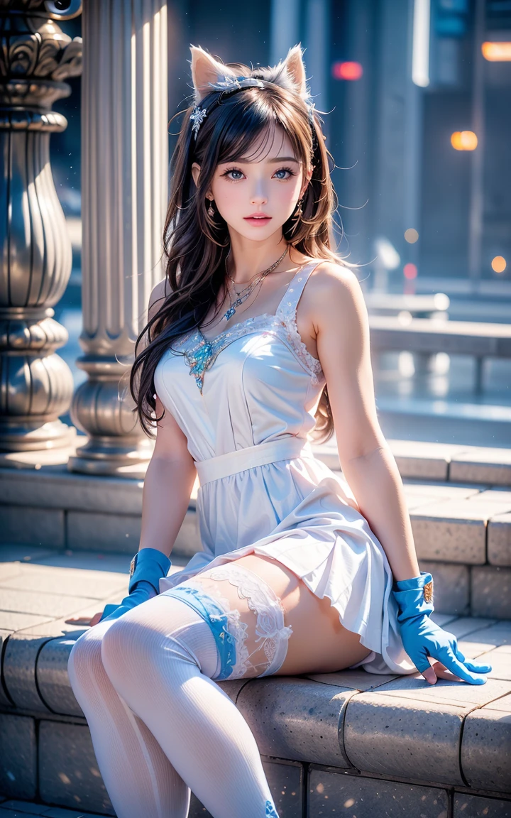 hermosa pelirroja de piel clara, y cuerpo perfecto , con un vestido azul ajustado a su cuerpo y tacones de aguja, se reclina sobre una mesa mientras todos babean al verla, 8k, detallado, paisajista, realista  --auto --s2