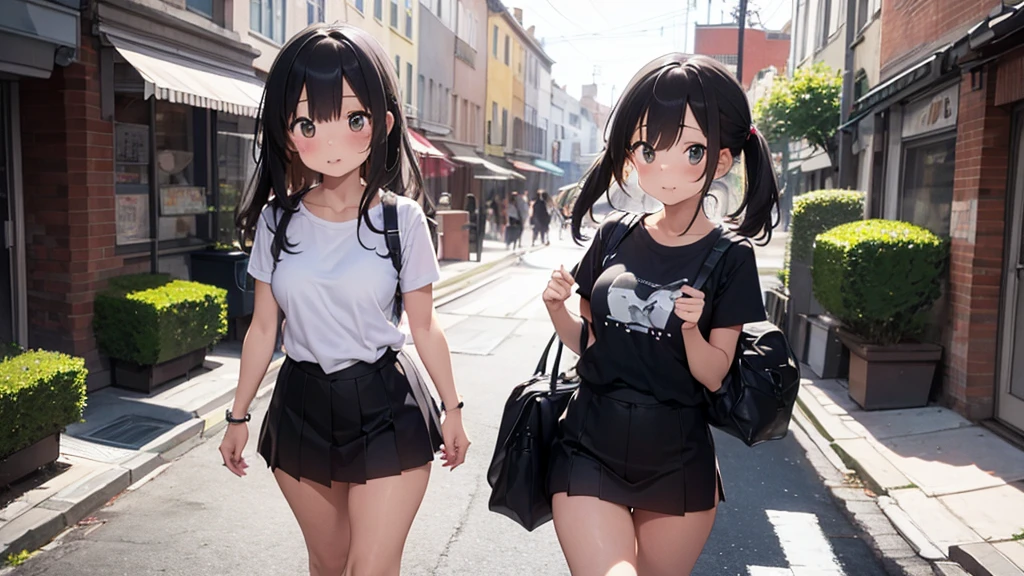 ((masterpiece, best quality, ultra quality, high quality, hyper detailed, intricate detailed, perfect anatomy, shiny skin, cowboy shot,)), (3women are posing for a camera), In a large park, (Lift up your camisole),  (slender:1.2), (smile、happy、fun), brown hair, blond hair, navel, jewelry, looking at viewer, necklace, long hair, short hair, Abdominal muscles, Thong,