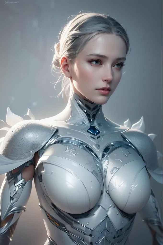 milky cyborg,white plastic,milky skin color,white body,diffuse lighting,fantasy,dynamic pose,intricate,elegant,lifelike,photorealistic,digital painting,artstation,smooth,sharp focus,art by John Collier and Albert Aublet and Krenz Cushart and Artem Demura,(intricate details:1.12),hdr,