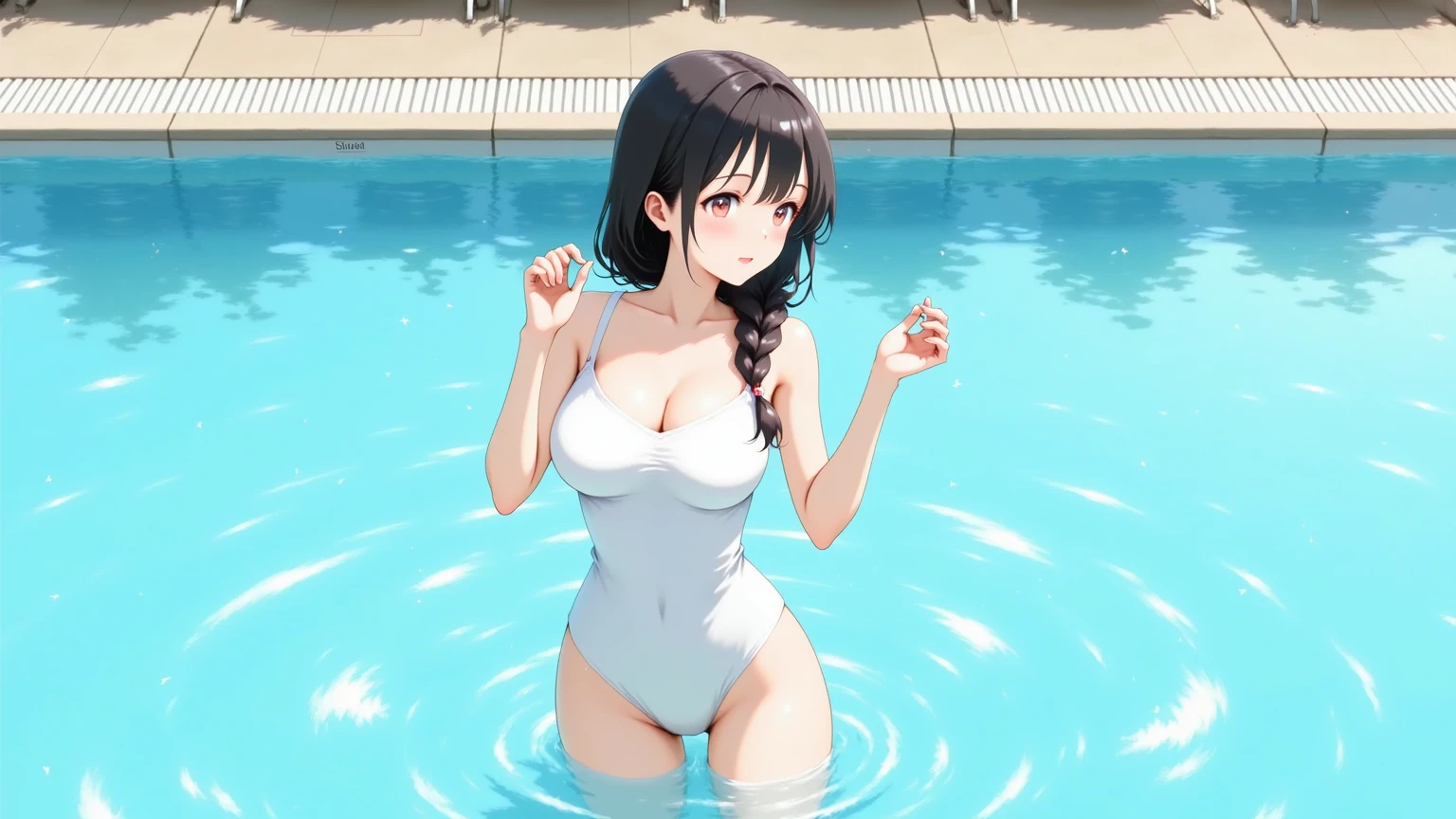 White hair band、Red eyes、Black Hair、Yor Briar、Beautiful woman swimming underwater、Light shining into the water、In the water、In the sea、Black Hair、smile、Immersed in water、Eye highlights、One Girl