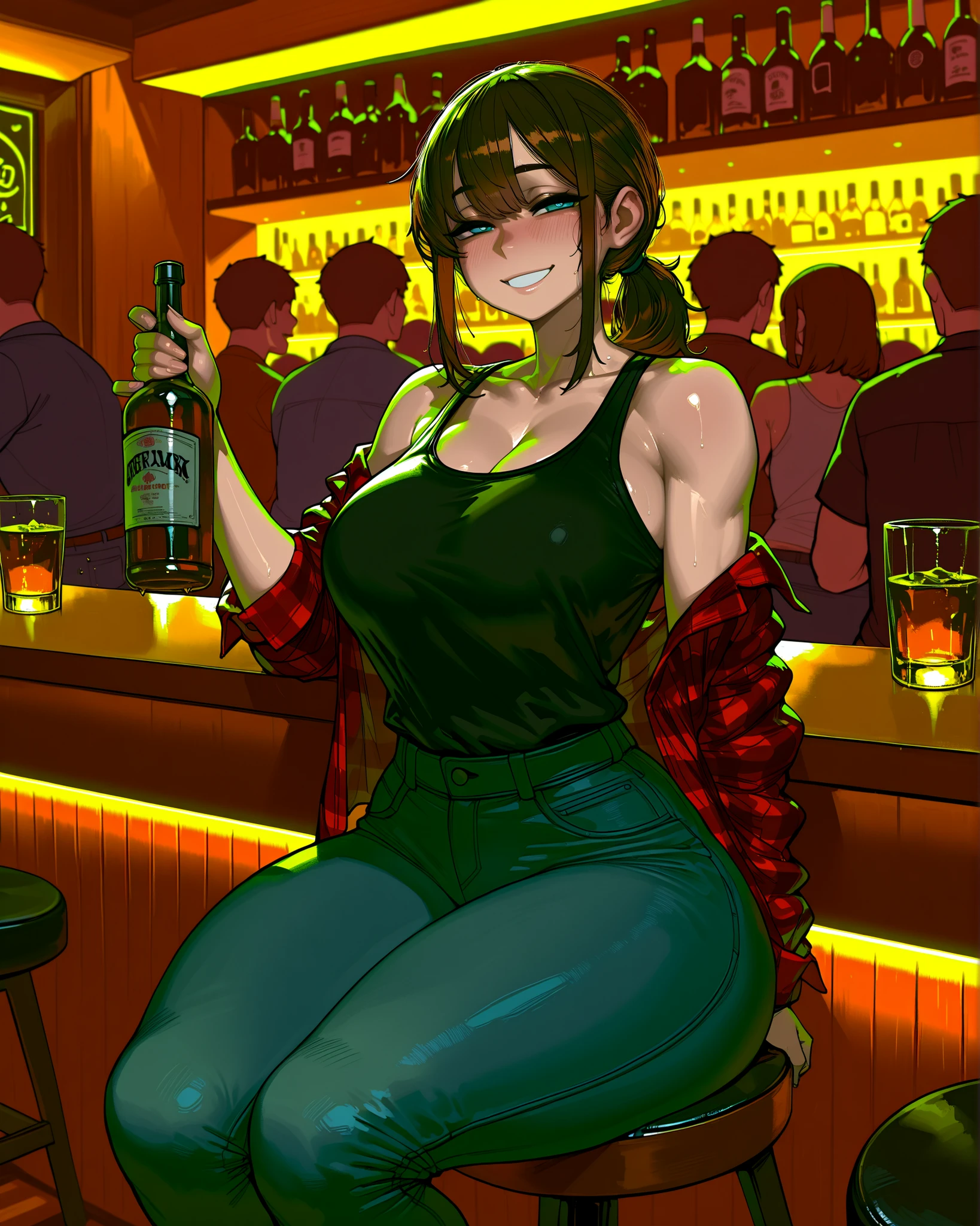 Beautiful 20 yo Mediterranean woman, beautiful athletic figure, shapely toned legs, perfect round ass, natural perky breasts,(abs), long dark hair, green eyes. (joy:1.4), sweet smile, Smoky eye,mascara, long sleeve blouse, scarf, low rise skinny jeans, boots. Wavy hair. Tapas bar. Enjoying a glass of red wine.Masterpiece, best quality,(highly detailed:1.2),(detailed face and eyes:1.2), 8k wallpaper, cinematic lighting. core shadows, high contrast, bokeh.