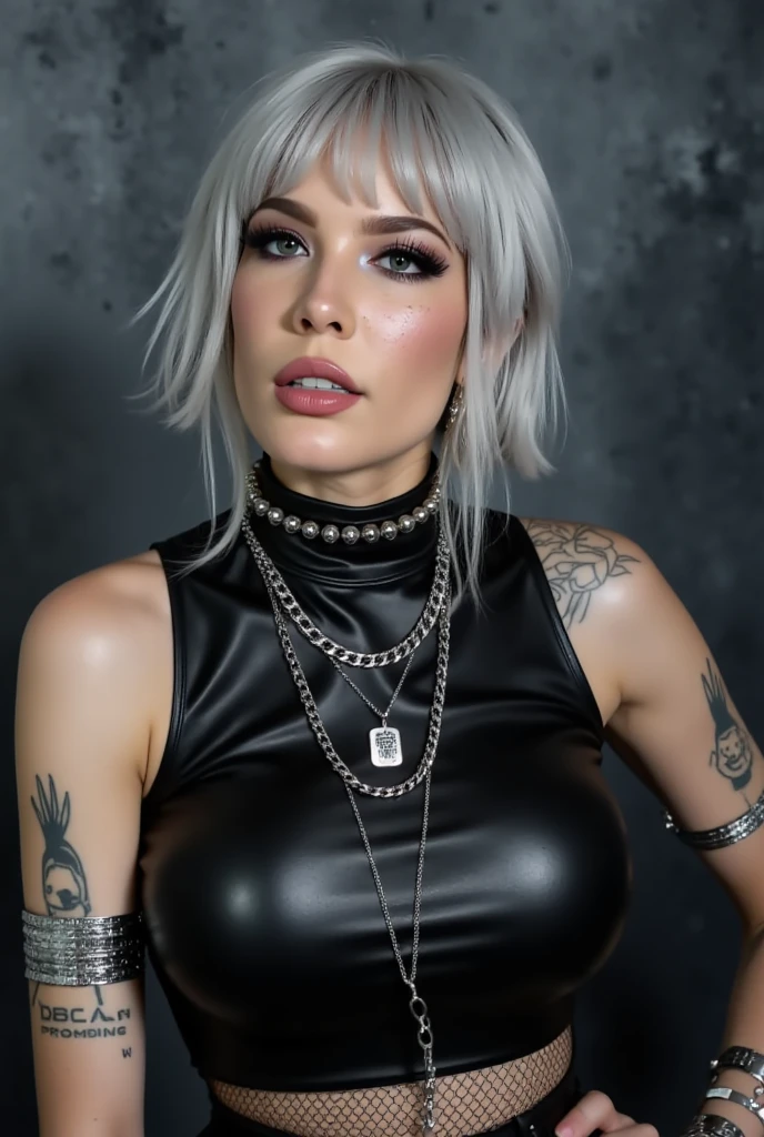 <lora:quiron_laura guldemond_v1_Lora:0.87> LauraGuldemondQuiron, rocking the rock style. Leather, band tees, edgy, black