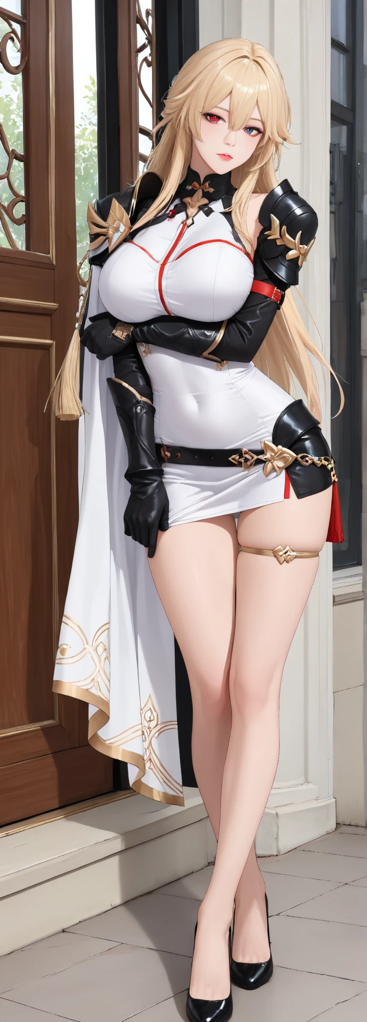 optimum，tmasterpiece，A high resolution，best qualtiy，hyper HD，super detailing，Award-Awarded，16k，独奏，（The upper part of the body），anatomy correct，Beautiful steampunk girl，Lady Knight，cute  face，high light，Gradient Beige Hair，Hairline，（（Scarlet eyes）），long eyelasher，Hanging eye corners，White skin of the，（small boobs），（Slim body），（Heart armor），（（College uniform with suit jacket）），（），ear studs，（neck rings），（Metal Material Apparel：1.2）
